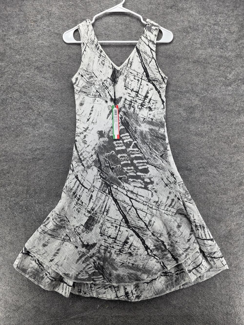 Charlie B Dress Womens Small Gray Black Abstract Print Made In Italy V Neck